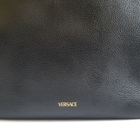 Versace La Medusa Leather Drawstring Shoulder Bag Black - Picture 12 of 14